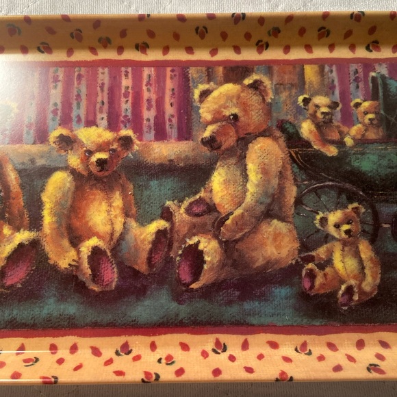 Vintage Teddy Bear family Plastic Serving Display Tray Rectangular melamine 90s - Picture 4 of 10